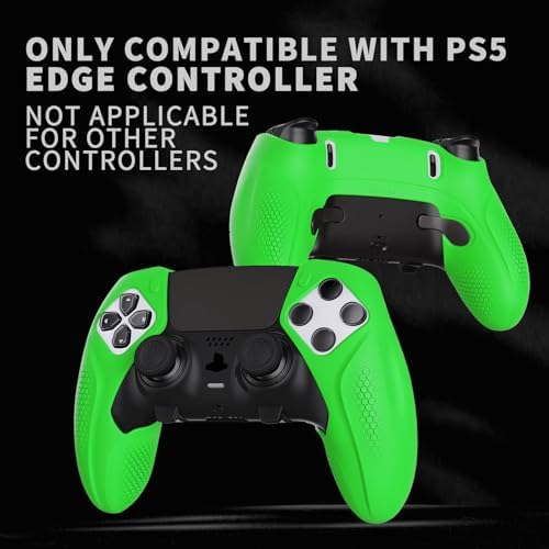 PlayVital Ergonomiczny Miękkie Gumowe Etui do ps5 Edge Controller,Antypoślizgowa Półpokrywa Silikonowa Ochraniacz z Nakładkami Joysticka do ps5 Edge-Zieleń(Ninja Edition)