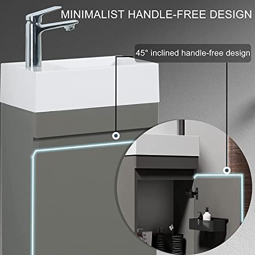 Bluhouzz Laura 16 Inch Small Bathroom Vanity With Sink, Wall Mounted Bathroom Vanity For Modern Bathroom, One-Piece Sink Basin Minimalist Large Storage Bathroom Vanities #TOP4