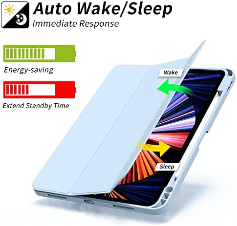 ZOYU Case for iPad Pro 12.9 Inch 6th/5th/4th Generation (2022/2021/2020), Slim Trifold Smart Cover with Pencil Holder, Soft TPU Back Case [Support 2nd Gen Pencil Charging], Auto Sleep/Wake, Light Blue