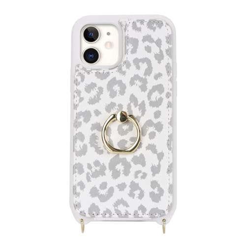 Image of for iPhone 12 Mini Case with Card Holder and Strap for Women,Crossbody Lanyard,Kickstand Ring Stand,Snap Clasp,RFID Blocking,Cute Phone Wallet Cases 5.4 inch(White Leopard)