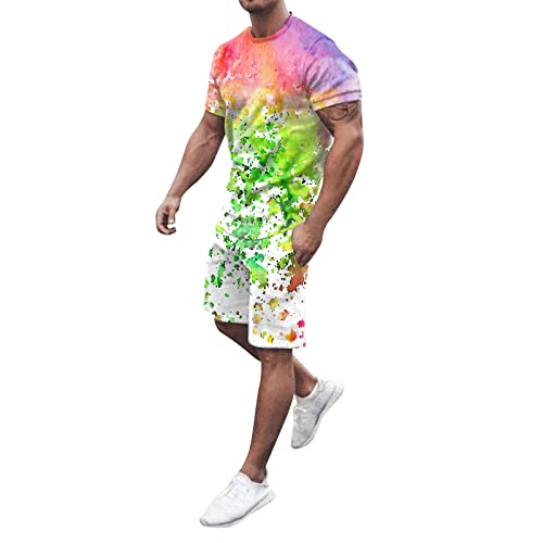 RUMAOZIA Pride LGBTQ - Tuta arcobaleno da uomo, con maglietta arcobaleno e pantaloncini CSD per feste, jogging, con bandiera arcobaleno, per festival, abbigliamento fitness, Z01 verde., M