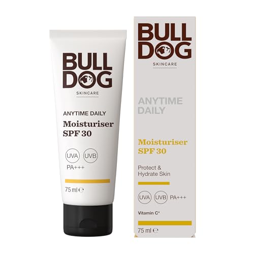Image of Bulldog Skincare Anytime Daily Moisturiser SPF 30, Lightweight and Non-Greasy Face Moisturiser for Men, Broad Spectrum SPF 30 Sun Protection, 75ml