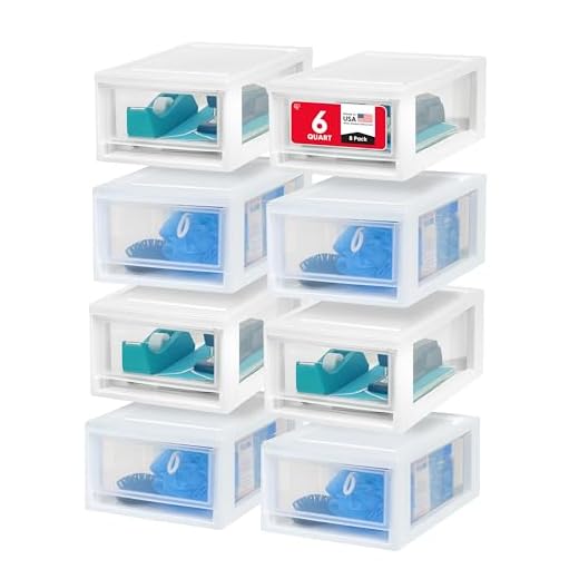 IRIS USA 6 Quart Stackable Storage Drawer, Plastic Drawer Organizer with Clear Doors for Pantry, Closet, Desk, Kitchen, Under-Sink, Home and Office De-Clutter, Shoes and Crafts - White, 8 Pack