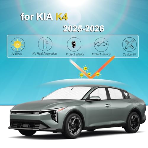 Image of KMF Sun Shades for KIA K4 2025 2026 Accessories, Full Car Window Covers Sunshade for Windshield Side Rear, UV Block and Privacy Blackout for Car Camping Outdoor 7Pcs