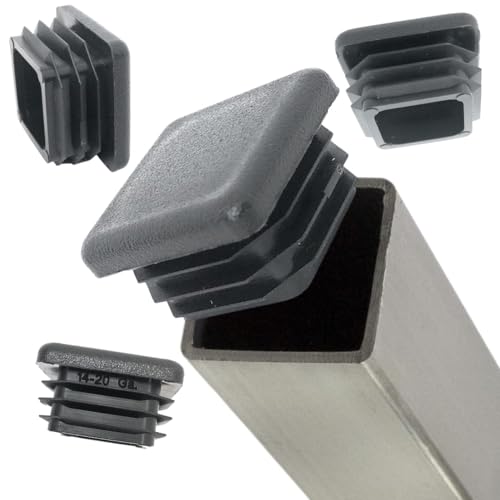 Image of Premium Grade 1 Inch Square Tubing End Caps (20 PK) - 14-20 Gauge Plastic End Cap Plugs for Square Tubing - Black