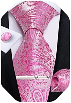 DiBanGu Mens Tie Set Silk Paisley Necktie Woven Pocket Square Tie Clip Cufflinks Set Formal Wedding Business