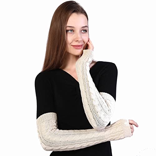 Colorful House Fingerless Thumb Hole Long Gloves Mittens Winter Arm Warmer (A#Beige, 19 Inch) - Thumbnail 3