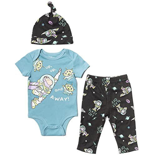 Image of Disney Pixar Toy Story Monsters Inc. Lion King Mickey Mouse Mike Baby Bodysuit Pants and Hat 3 Piece Set Newborn to Infant