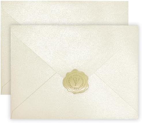 YINUOYOUJIA 50 PCS Pearl Ivory Envelopes A7,5 x 7 Ivory Shimmer E...