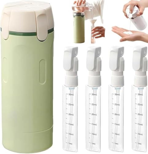Flacon distributeur de voyage 4 en 1, pour articles de toilette, conteneurs portables rechargeables étanches pour shampooing, lotion, après-shampoing et crème, avec échelle et étiquette (Vert)