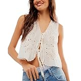 Women FP Dupes Tie Front Vest Floral Eyelet Embroidered Tank Frees Y2K Sleeveless People Dup Es V Neck Crop Shirt Top Cute Summer Going Out Tops