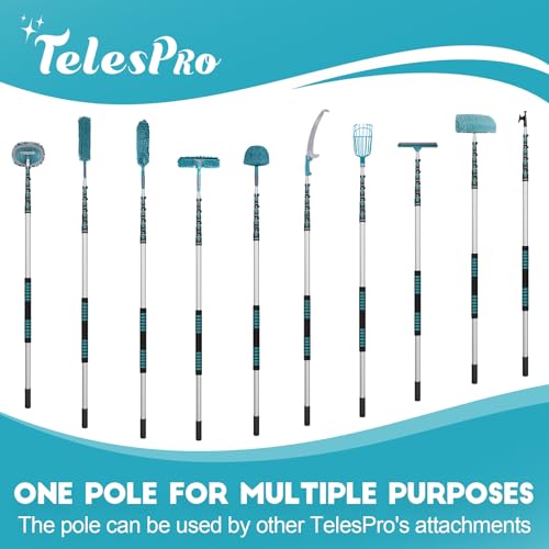 Image of TelesPro 30 Feet High Reach Cobweb Duster with 6-24Ft Extension Pole, Webster Cobweb Duster with 5-Stage Telescopic Aluminum Pole, Spider Web Brush for Outdoor & Indoor Cleaning - Soft Bristles.