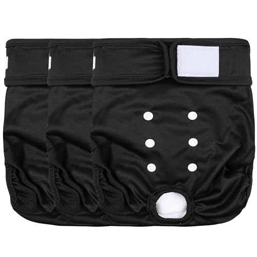 Image of wegreeco Washable Female Dog Diapers Highly Absorbent Reusable Diapers for Dog in Heat Dog Period Diapers, 3 Pack (Black,X-Large