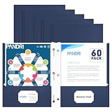 Two Pocket Folders, PANDRI 60 Pack Two Pocket Folders with Prongs, 3 Prong Folders Designed for Office and Classroom, Letter Size Darkblue