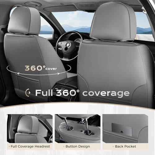 Image of Coverado Car Seat Covers, Gray Front Seat Covers, 2 Pack Luxury Faux Leather Seat Covers for Cars, Waterproof Car Seat Protector Car Seat Cushion, Universal Automotive Seat Covers Fit for Most Cars