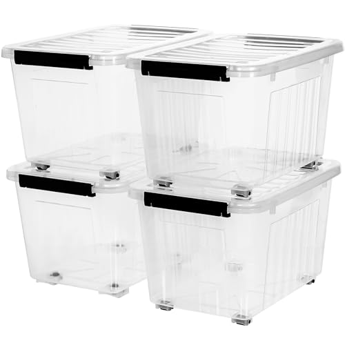 Citylife 54 Quart Large Clear Plastic Storage Bins with Lids 4-Pack