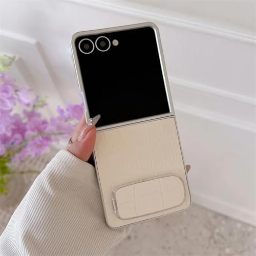 Coque Galaxy Z Flip4 cuir beige fini les chutes avec ce support de maintien
