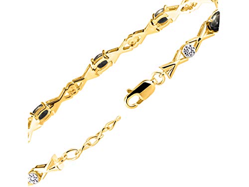 Image of Rylos Bracelets for Women Yellow Gold Plated Silver XOXO Hugs & Kisses Tennis Bracelet Gemstone & Genuine Diamonds Adjustable Fit 7 inch-8 inch Wrist, 10 Gorgeous 6X4MM Jewelry for Women Friendship Bracelets