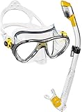 Cressi Italian Made Big Eyes Evolution Scuba Snorkeling Dive Mask, with Premium Sry Top Snorkel Set, Clear/Yellow