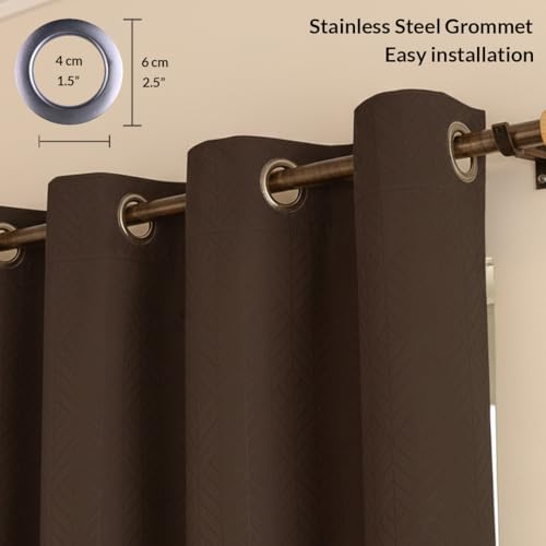 Image of HOMEMONDE 100% True Blackout Curtains Customize Size - Pack of 2 Curtains, Embossed Panels Light Block Thermal Insulated & Noise Reducing Room Darkening Curtains (Brown)