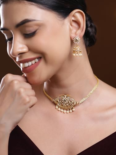 Image of Rubans American Diamond Zirconia Necklace Set Traditional Stylish Jewellery Gift for Women & Girls