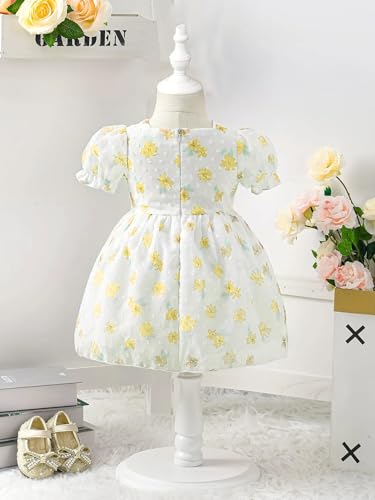 Image of Buy & Try Girls Silk Party Dress, Floral Printed Knee Length Frock with Short Sleeves, Comfortable Fit & Zipper Closure, Elegant Birthday, Wedding, Festival & Special Occasion Wear for Kids
