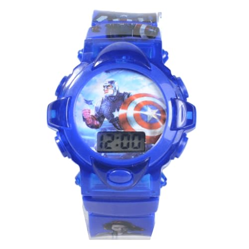 Relógio Infantil Menino Personagens Capitão América Luz Som (AZUL)