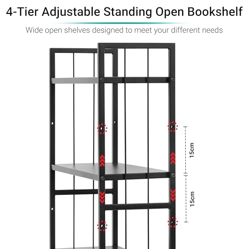 Image of Livzing 4 Tier Height Adjustable Metal Bookshelf Metal Rack Wooden Almirah for Home Library Book Shelf Open Display Books Rack 4 Layer Book Shelf Bookcases DIY
