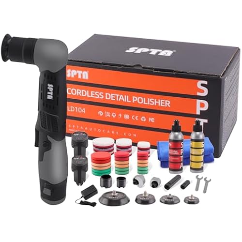 SPTA Cordless Mini Car Polisher 12V Scratches Killer Car Polisher RO/DA Cordless Polisher with Polishing Pad for Polishing, Sanding and Cleaning (Sets 1)