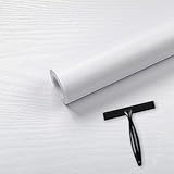 Abyssaly Carta Adesiva per Mobili Bianco, Carta da Parati Adesiva Effetto Legno, Pellicola per Mobili Impermeabile Rivestimento per Decorare Cucina 40cmX300cm