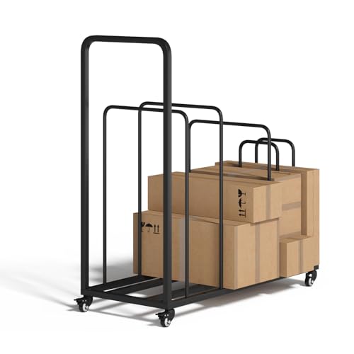 WYJREES Cardboard Box Organizer, Metal Carton Cart Stand, Ajustable Carton Storage Rack with Wheels and Handle, Carton Box Organizer for Home Warehouse