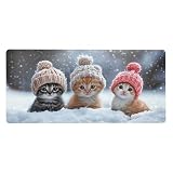 Tappetino Mouse gatto Tappetino Mouse XXL 600X300X3MM, Lavabile Tappeto Scrivania scena di neve Mousepad e con Dase in Gomma Antiscivolo, superficie speciale, migliora la precisione per Tastiera -2562