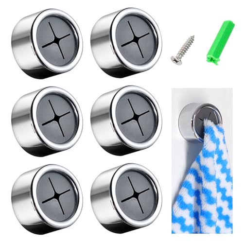 Quelcc Tea Towel Holders, 6 Pcs Round Wall Mounted Hooks, Self Adhesive Towel Hanger, Push in Towel Holder, Kitchen Towel Hooks, No Drilling Required, for Bathroom Kitchen Home