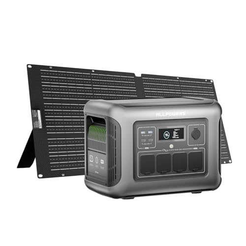 ALLPOWERS R1500 LITE Portable Power Station with 100W Solar Panel SE100, 1056Wh LiFePO4 Battery, 1600W AC/100W USB-C Output Portable Power, Fast Charge Solar Generator for Outdoor Camping