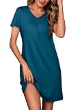 Bresdk Camisones de Mujer Verano Algodon Camison Mujer Dormir Cuello en V Bata de Casa Elegante para Hogar Azul M