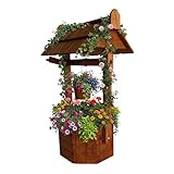 Relaxdays Zierbrunnen, Ziegelstein Optik, Garten Dekobrunnen, Eimer & Kurbel, HBT: 75 x 43 x 31 cm, Holzbrunnen, orange