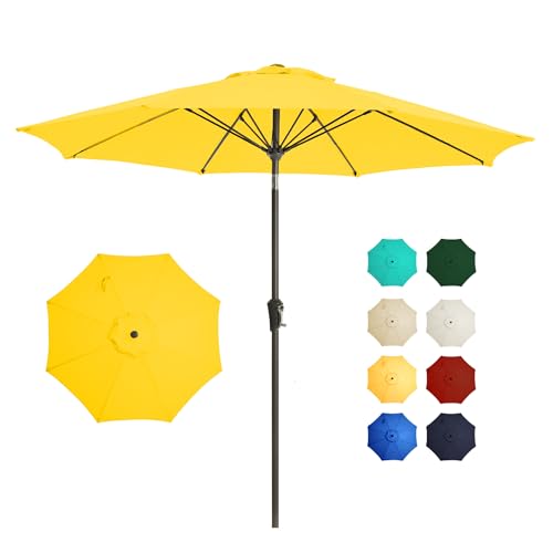 Tioline 9FT Outdoor Patio Umbrella Outdoor pool Umbrella with Push Button Tilt and Crank, Market Umbrella 8 Sturdy Ribs UV Protection for Garden, Deck, Backyard (Yellow)