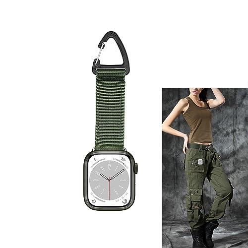 Nylon Strap Compatible with Apple Watch Fob Clip Holder Carabiner,Military Tactical Band Breathable Molle Webbing Canvas Keychain with Metal Buckle for iWatch Series Ultra 8 7 6 5 4 3 2 1 SE by YwonShne - Used condition - US$8.36