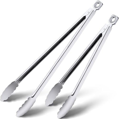 12" & 17 Inch Extra Long Metal Tongs, Grilling Tongs, Stainless Steel Tongs