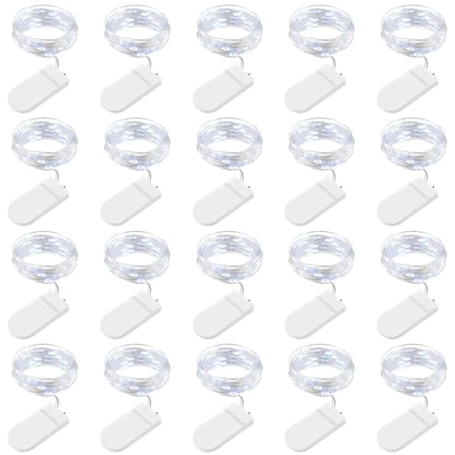 BROTOU LED String Lights, 2M 20 LED Battery Operated Fairy Lights, Waterproof Silver Plated Copper Wire Lights for in/Outdoor Decor, Christmas, Halloween, Valentine, Birthday (Cold White, 20 Pack)