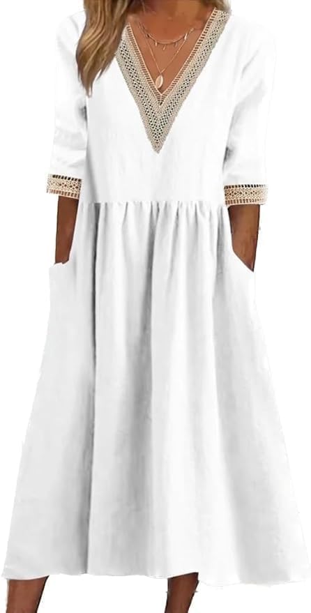 Women's 2025 Summer Casual Maxi Dress Beach Vacation Short Sleeve Crewneck Basic Long T Shirt Dresses