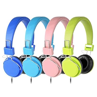 Heavy Duty Classroom Headphones Set for Students - KHPB-4Mixed 4 Packs Multi-Colors Kids Headphones for School, Library, Computers, Children and AdultNo Microphone
