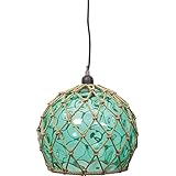 El Mercader del Mar Lámpara de techo marinera con forma de boya náutica de cristal, lampara colgante medida Ø30cm, ideal par decorar espacios con estilo náutico (VERDE)