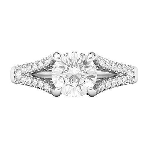 Sterling Silver Split Shank Trellis Simulated 1.0 CT Diamond or Genuine Moissanite Promise Bridal Engagement Ring