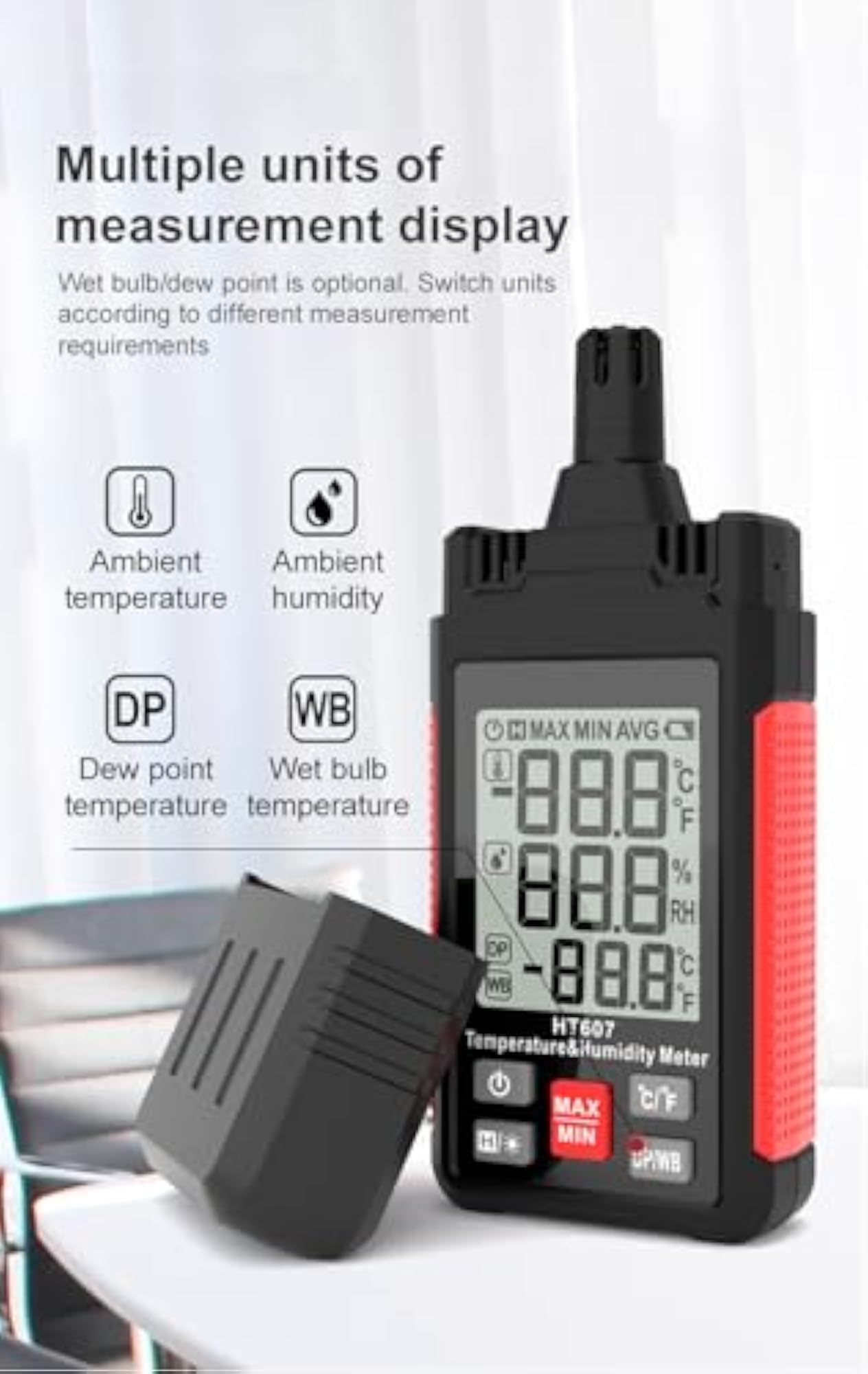 Temperature and Humidity Meter with Dew Point Display