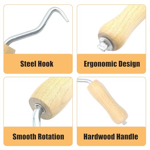 GEARLINTON Rebar Twister with Wooden Handle Concrete Iron Wire Tie Twister Tool Hand Steel Tie Tool for Fence Twisting, 4 Pack - Thumbnail 4