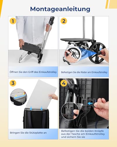 Ytonet Einkaufstrolley Klappbar mit Kühlfach, Einkaufswagen Groß Wasserdicht mit Starrer Bodenplatte für 55 Liter/68 kg, 3 in1 Shopping Trolley Sackkarre & Einkaufstasche mit Großen Rädern, Schwarz