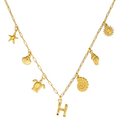 Collier initiale coquillage en acier inoxydable or 18k étanche pour femme