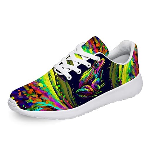 lodaden Frog Shoes Women's Men's Tennis Running Sneakers Abstract Portrait Frog Print Shoes Walking Golf Shoes Gifts for Friends,US Size 8.5 Women/7 Men Multi