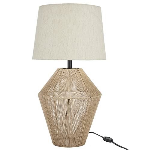 Nourison 23" Natural Woven Jute Rope Table Lamp, Farmhouse, Boho, Coastal For Bedroom, Living Room, Dining Room, End Table Lamp #TOP1